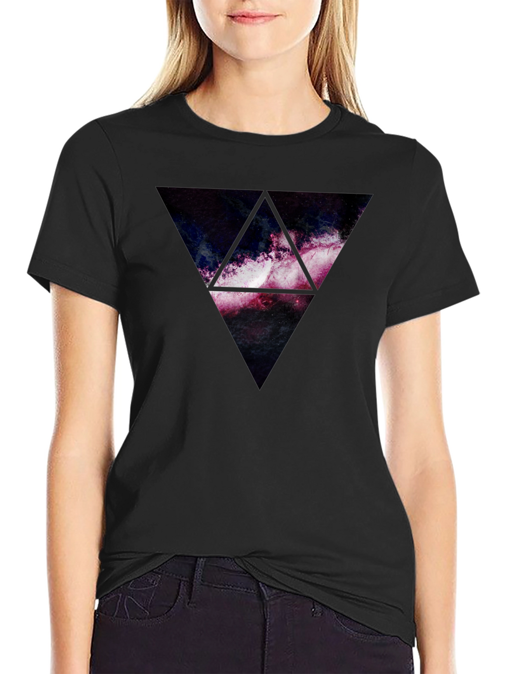 Galaxy Triangle Graphic Print T-Shirt - Black