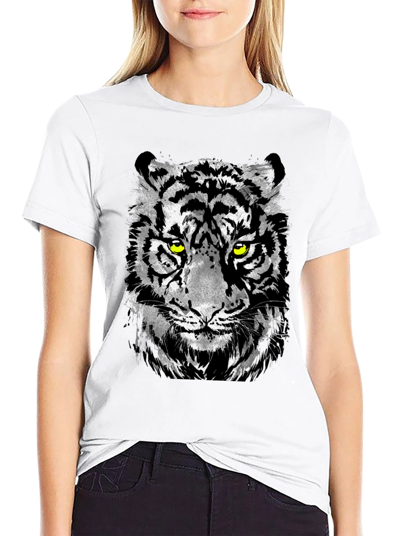 Mens Black T-Shirt with Tiger Graphic