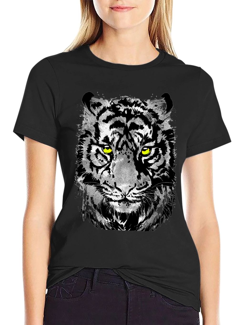 Mens Black T-Shirt with Tiger Graphic