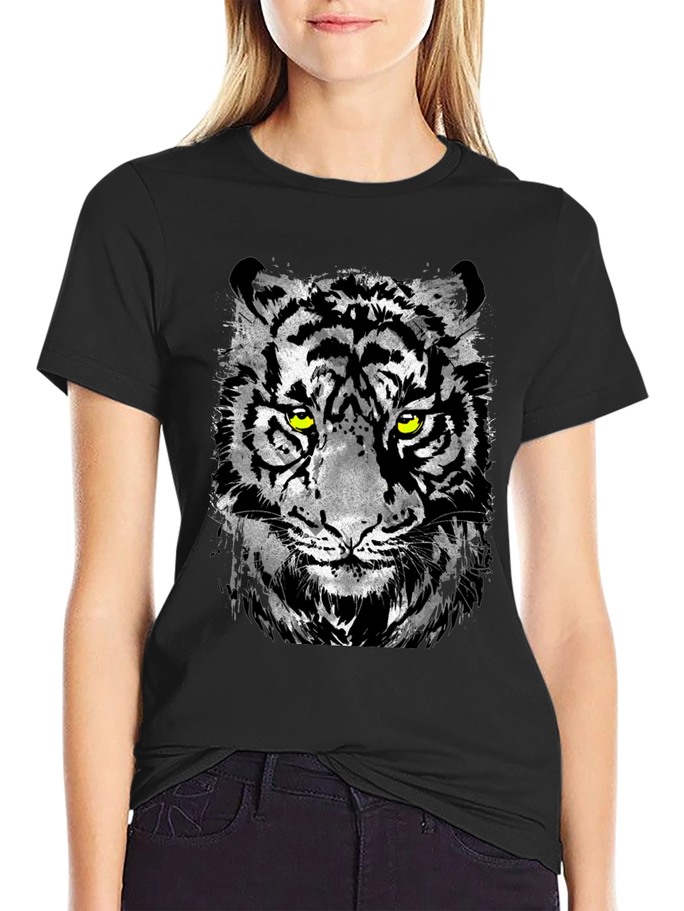 Mens Black T-Shirt with Tiger Graphic