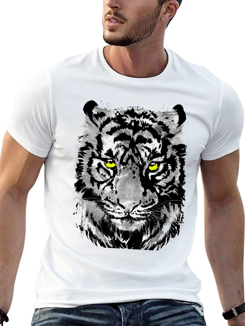 Mens Black T-Shirt with Tiger Graphic