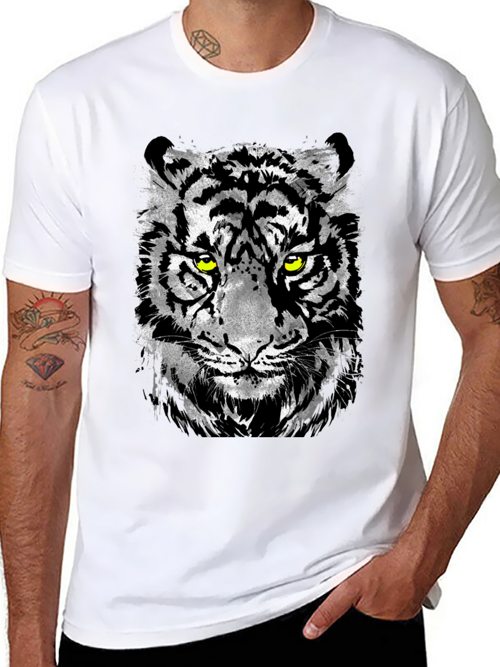 Mens Black T-Shirt with Tiger Graphic