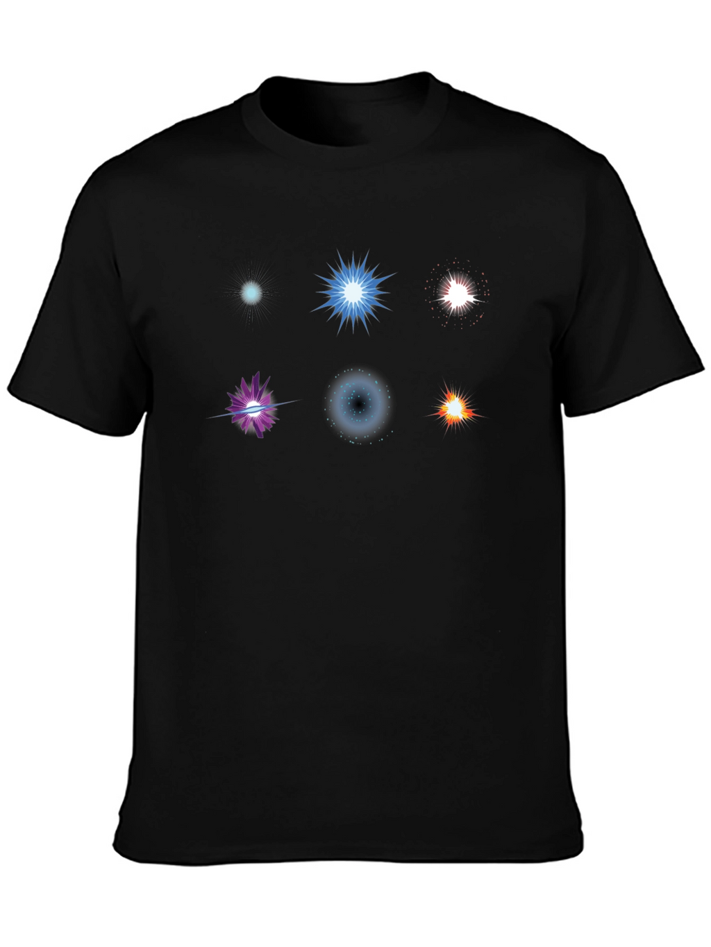 Mens Black T-Shirt with Starburst Designs