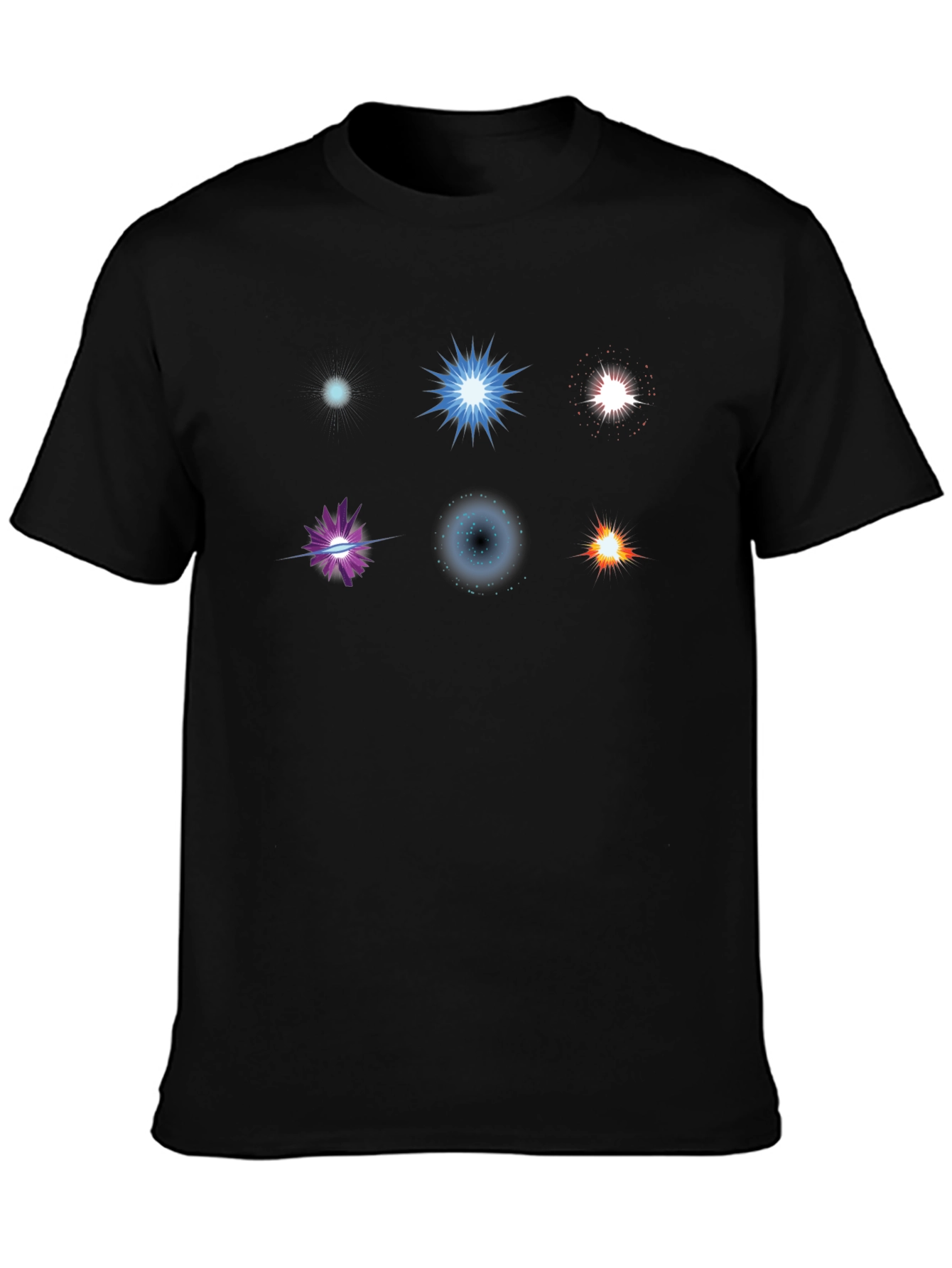 Mens Black T-Shirt with Starburst Designs