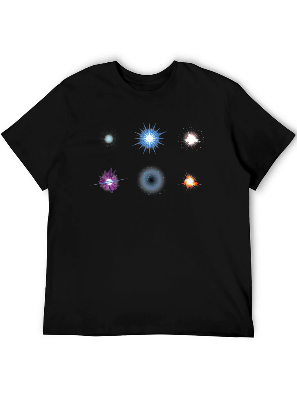 Mens Black T-Shirt with Starburst Designs