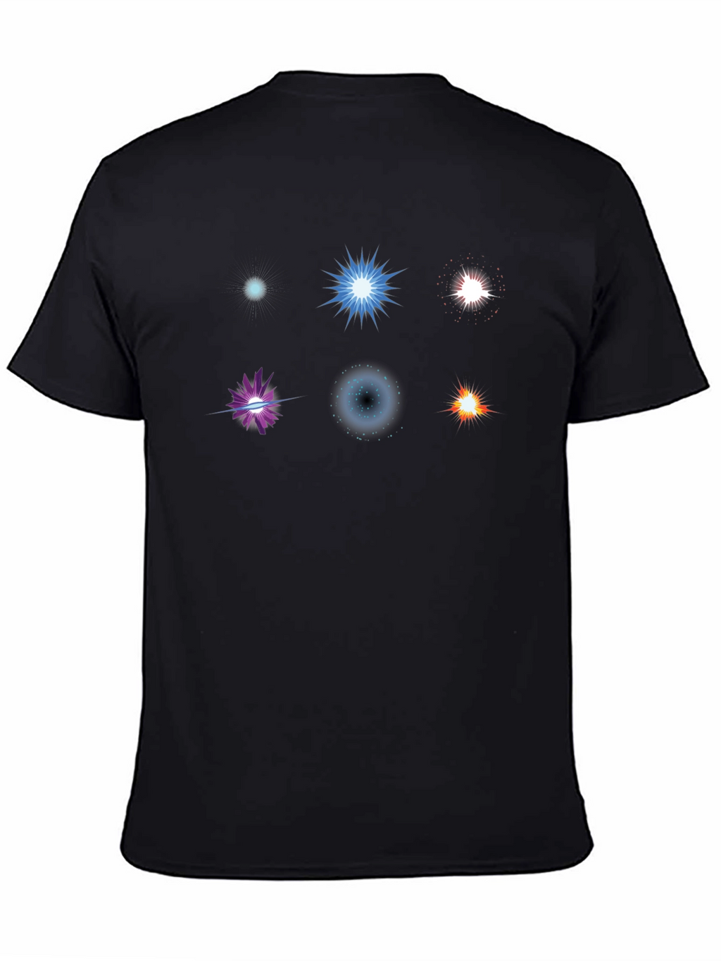 Mens Black T-Shirt with Starburst Designs