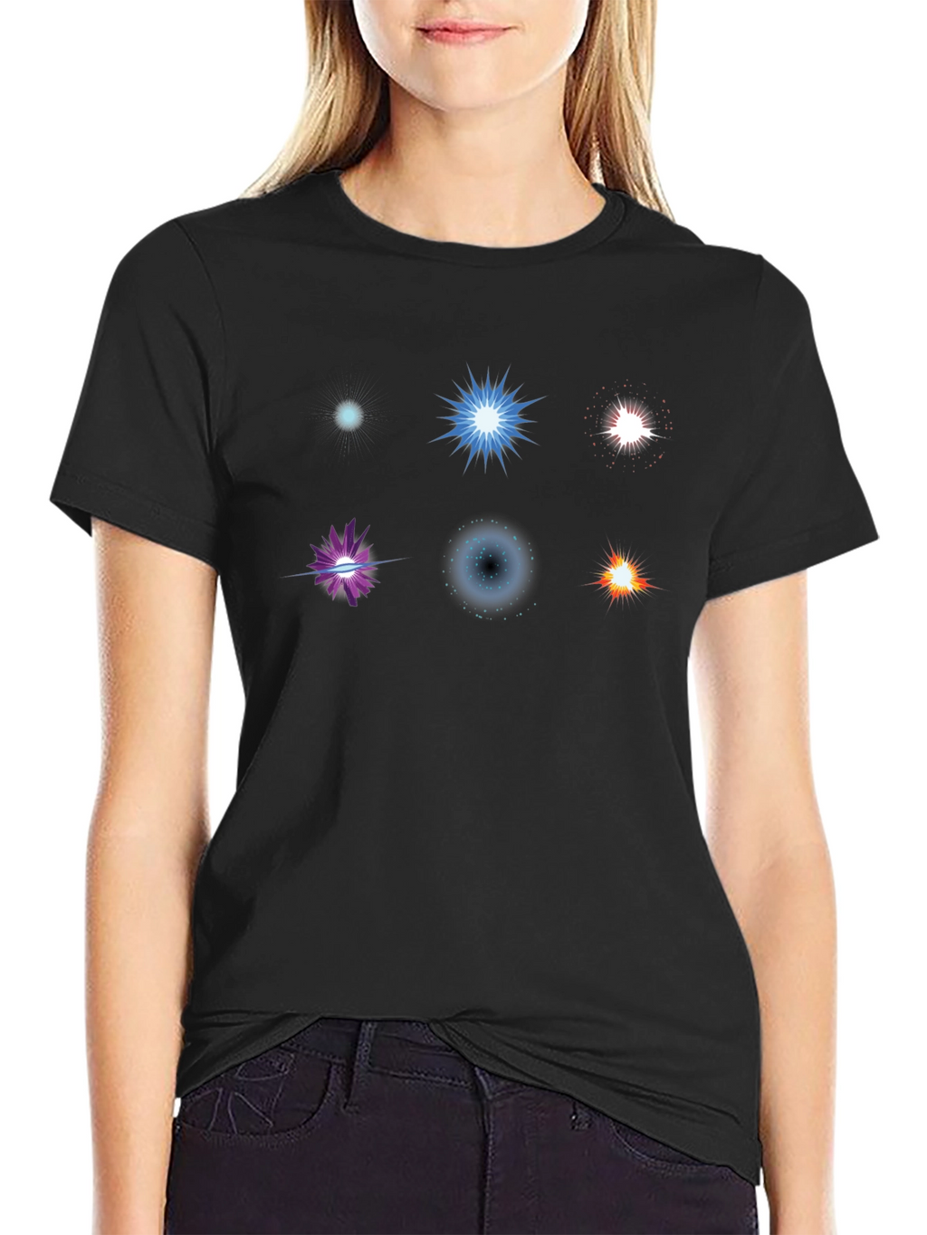 Mens Black T-Shirt with Starburst Designs