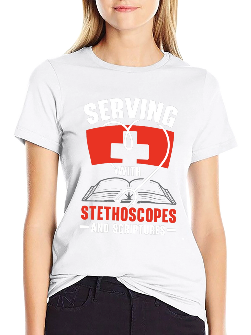 Serving With Stethoscopes and Scriptures T-Shirt