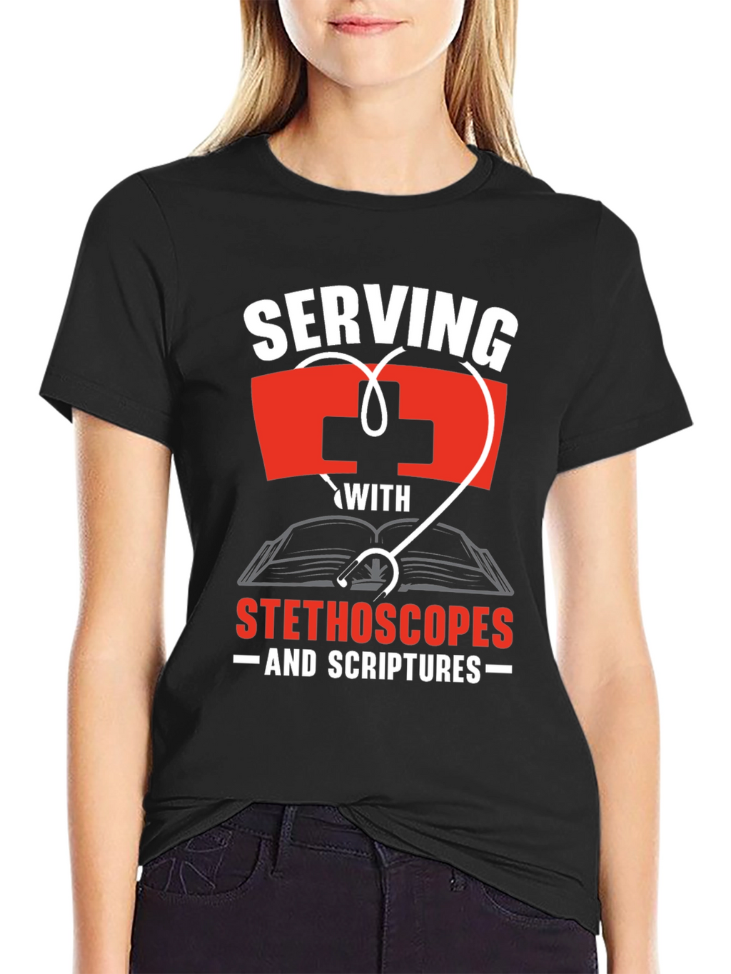 Serving With Stethoscopes and Scriptures T-Shirt