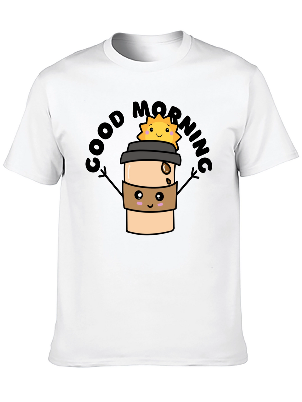 Good Morning Coffee Cartoon Black Tee