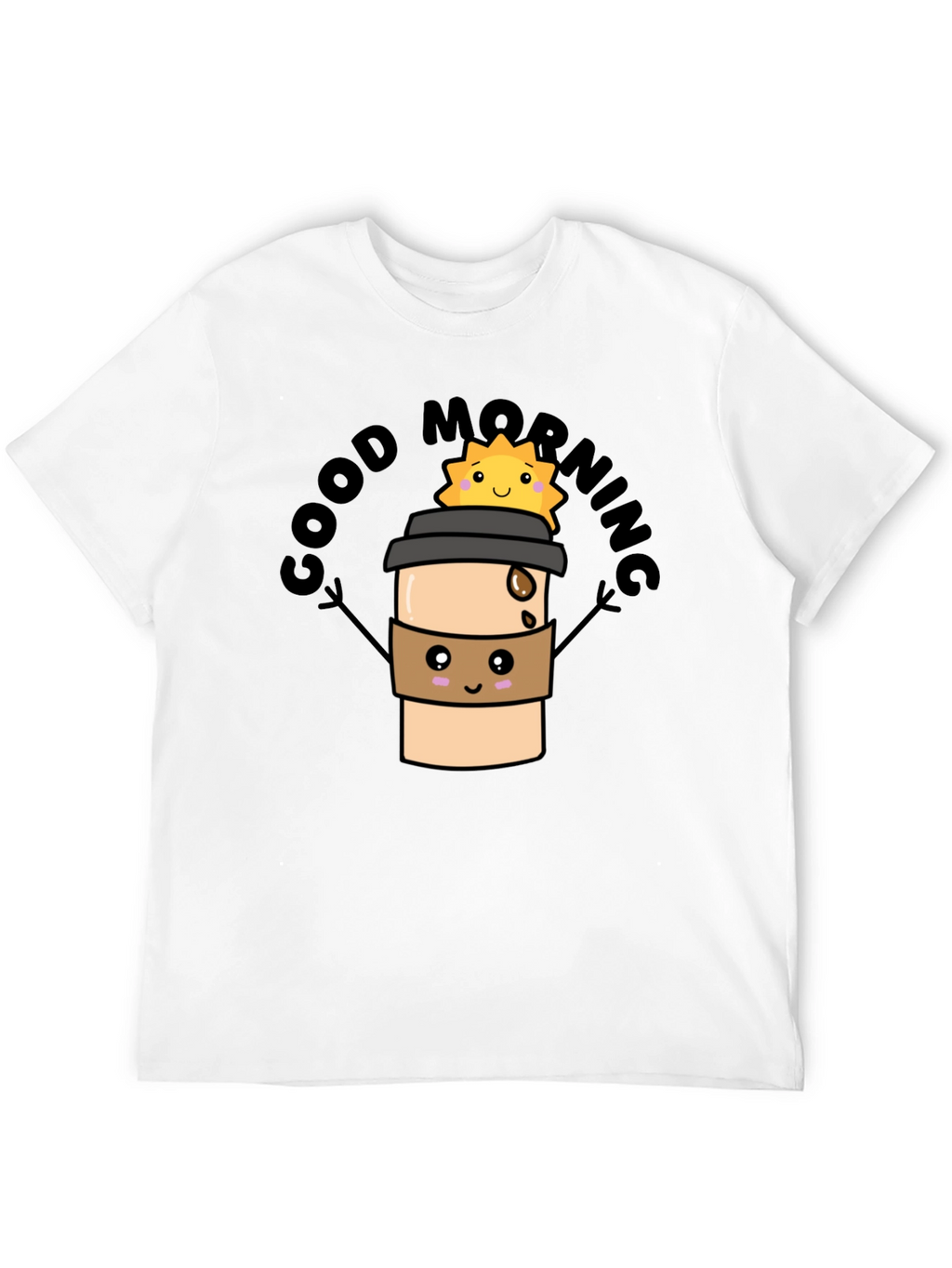 Good Morning Coffee Cartoon Black Tee
