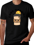 Good Morning Coffee Cartoon Black Tee