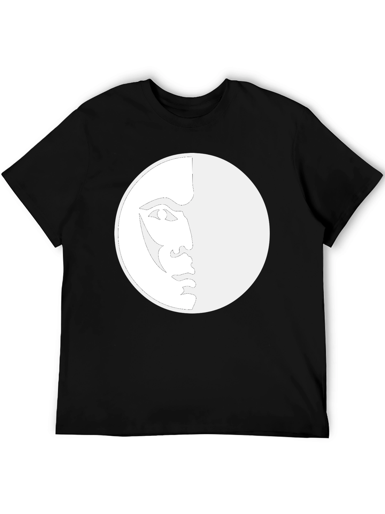 Unique Moon Face Graphic Black T-Shirt