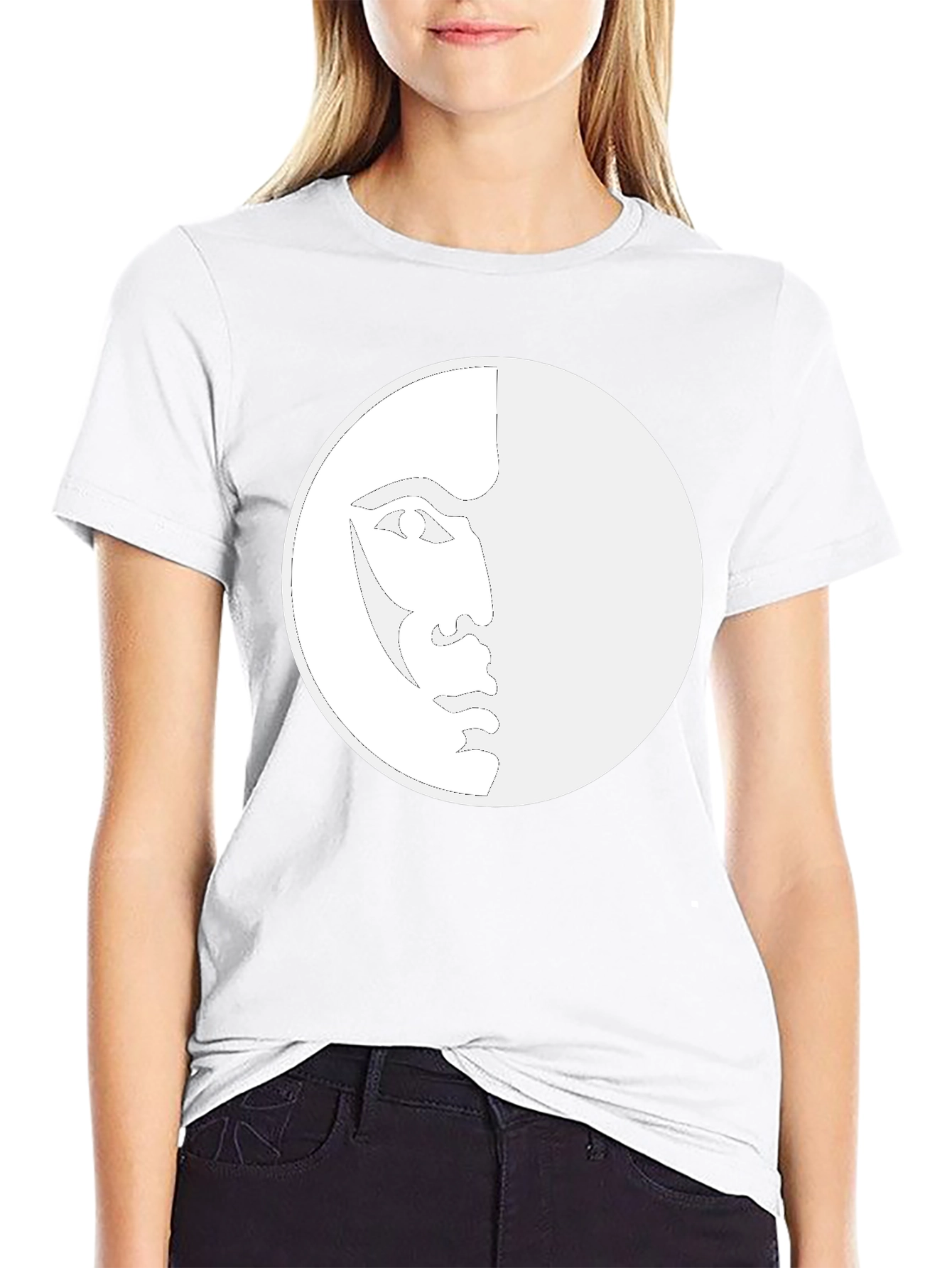 Unique Moon Face Graphic Black T-Shirt