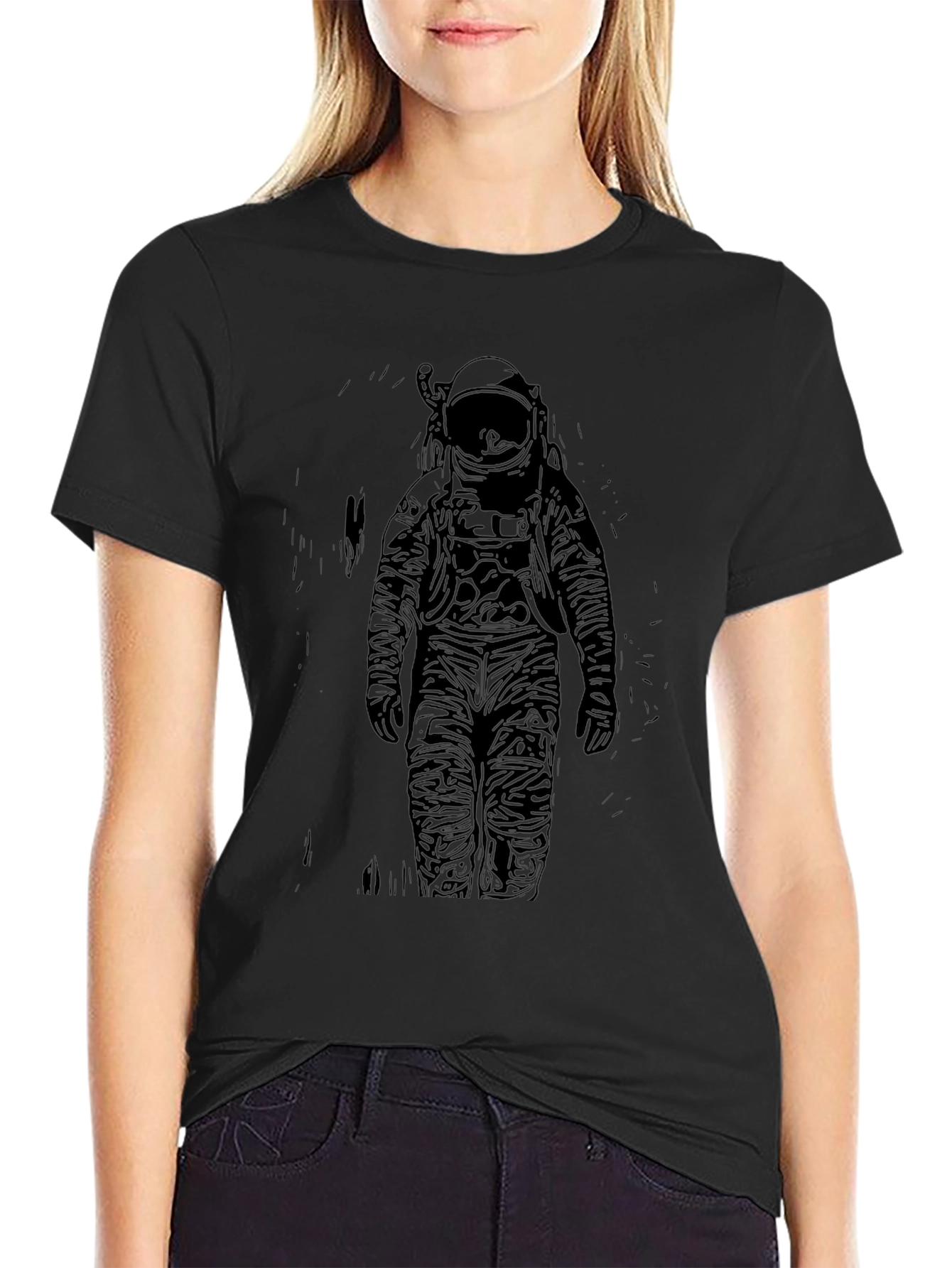 Astronaut Graphic Print T-Shirt - Black