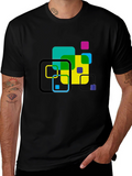 Geometric Squares Graphic T-Shirt - Black