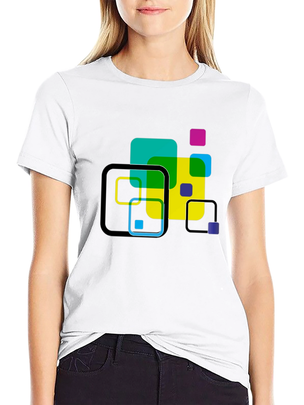 Geometric Squares Graphic T-Shirt - Black