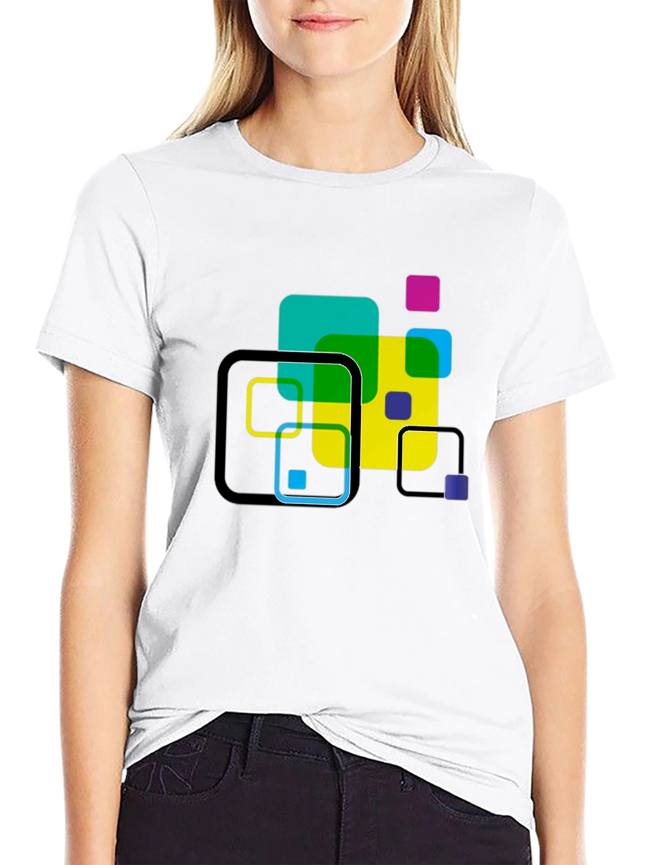 Geometric Squares Graphic T-Shirt - Black