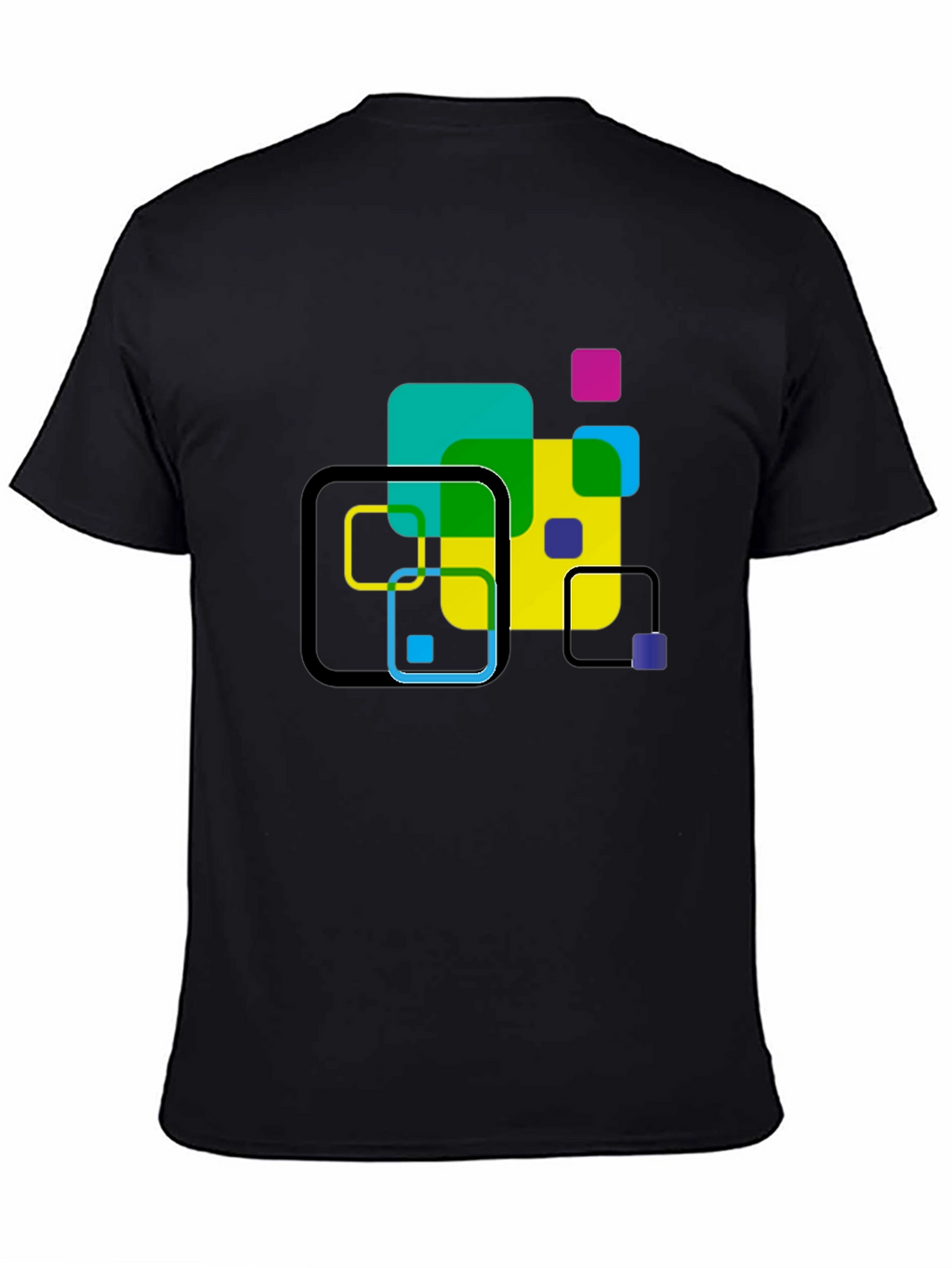 Geometric Squares Graphic T-Shirt - Black
