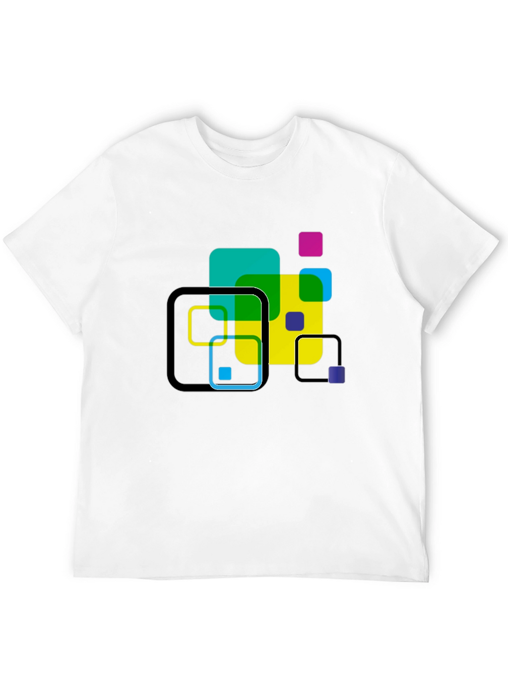 Geometric Squares Graphic T-Shirt - Black