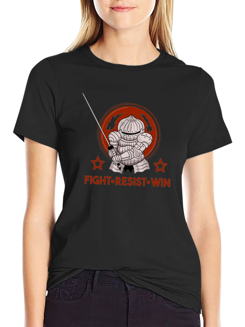 Fight Resist Win Knight Graphic Tee - Black