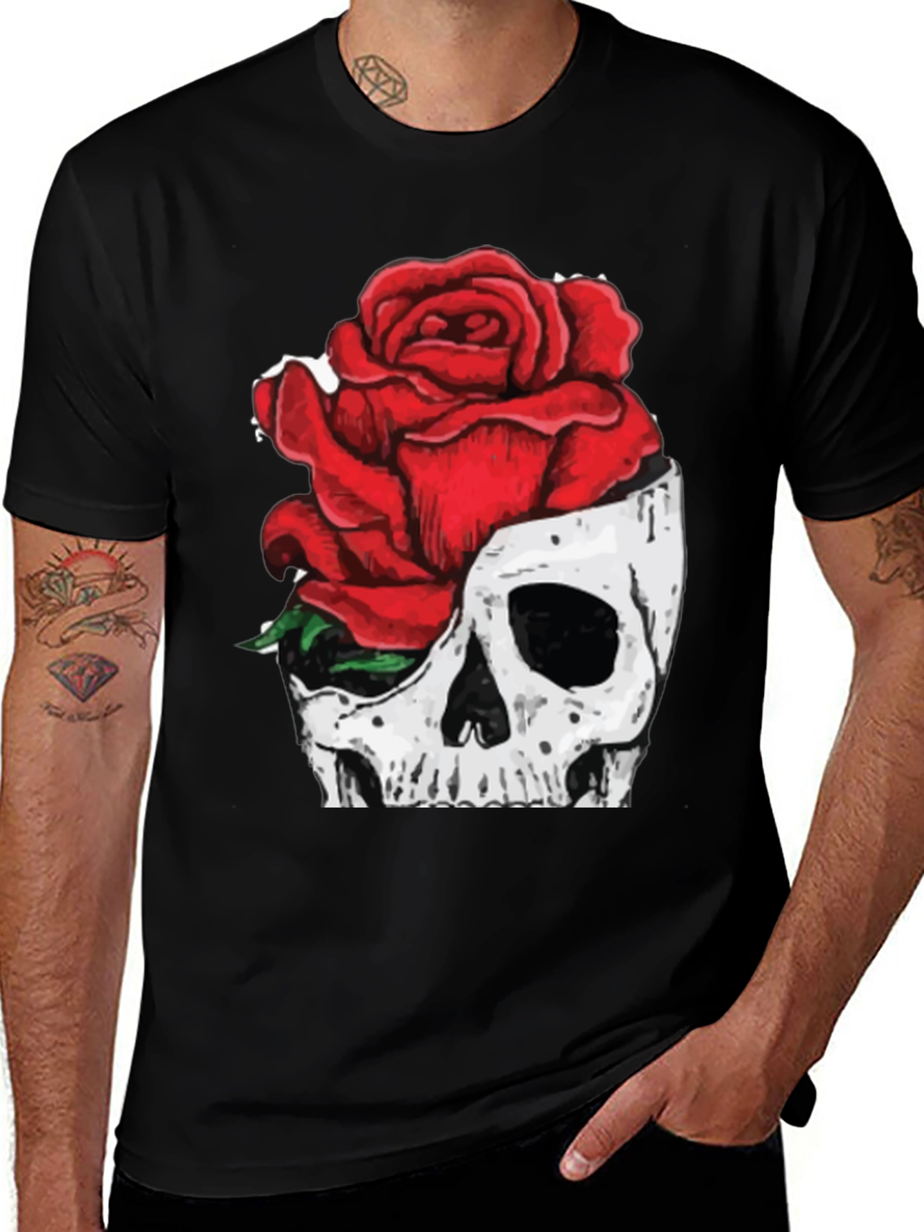 Skull & Rose Graphic Tee - Black