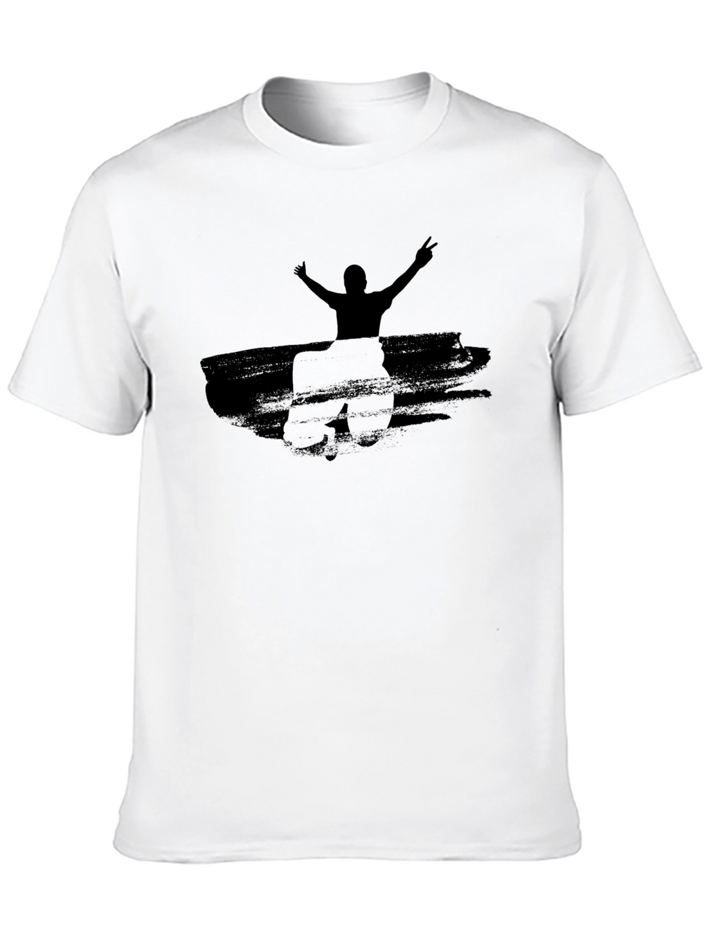 Black Graphic Tee: Man with Raised Arms Design