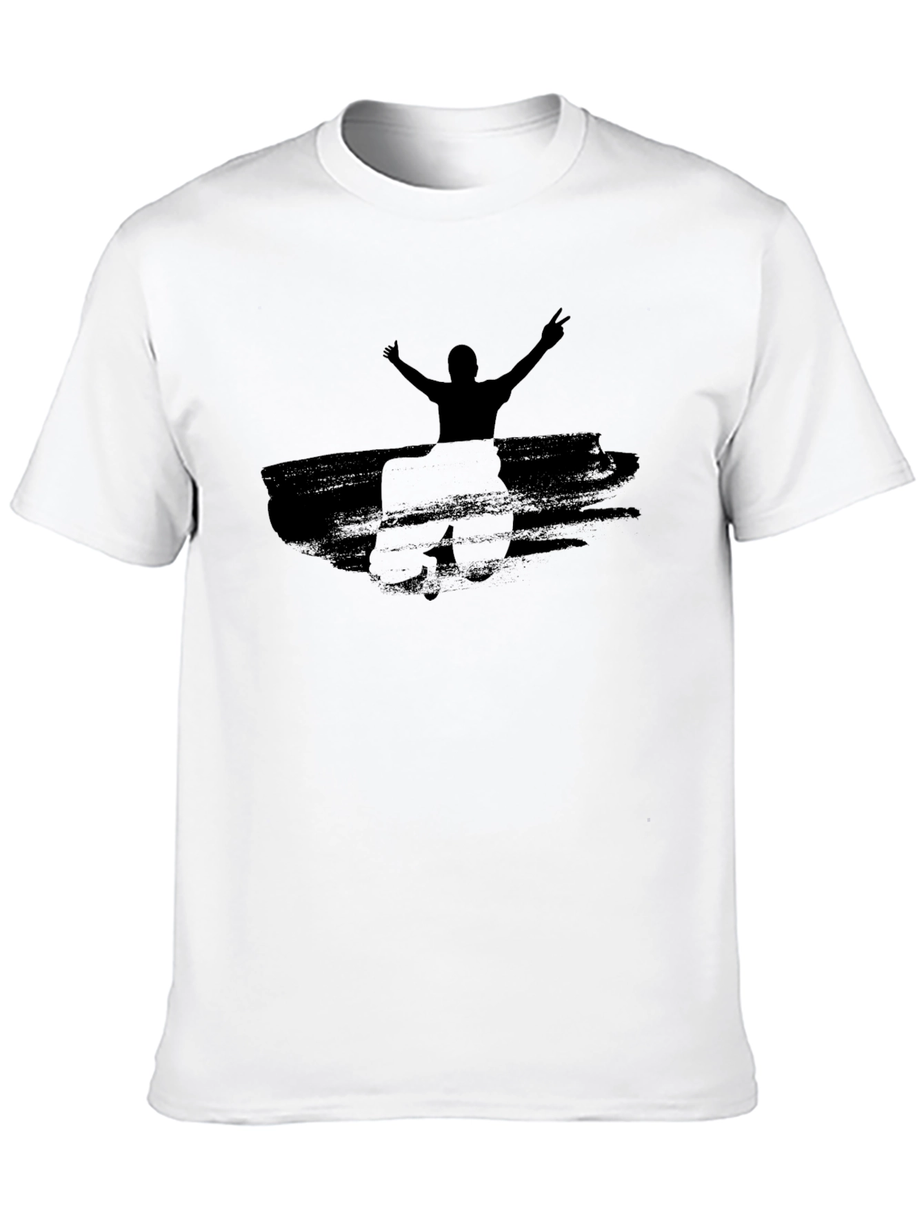 Black Graphic Tee: Man with Raised Arms Design