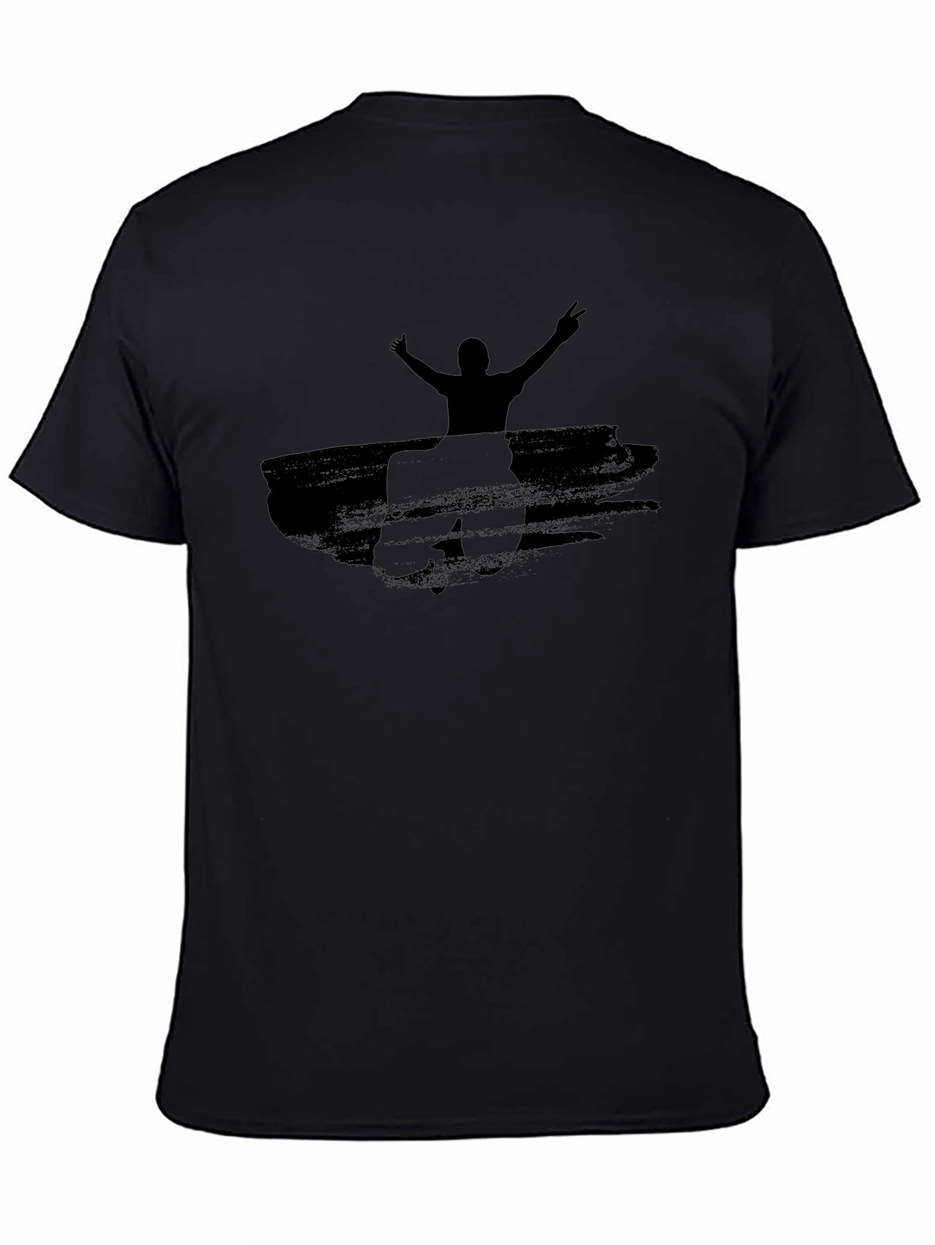 Black Graphic Tee: Man with Raised Arms Design