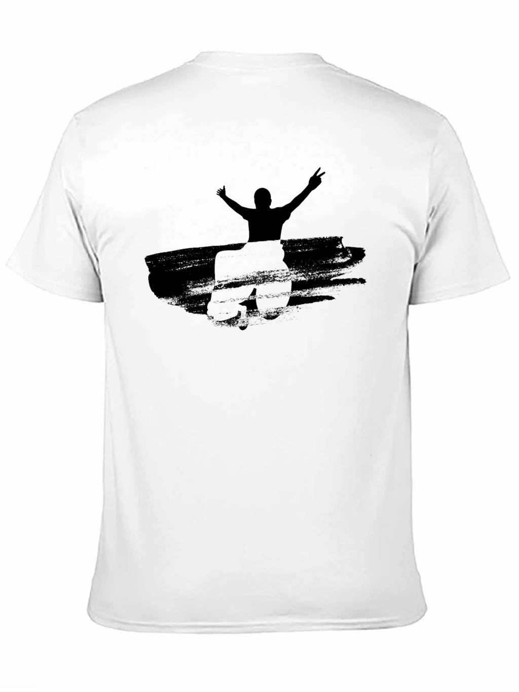 Black Graphic Tee: Man with Raised Arms Design