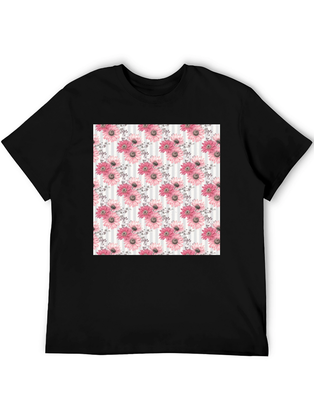 Floral Pattern Mens Black Tee