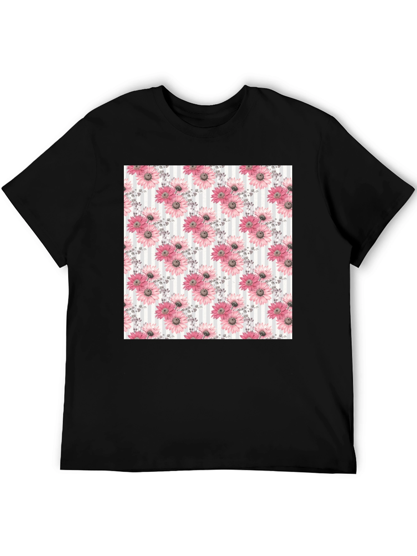 Floral Pattern Mens Black Tee