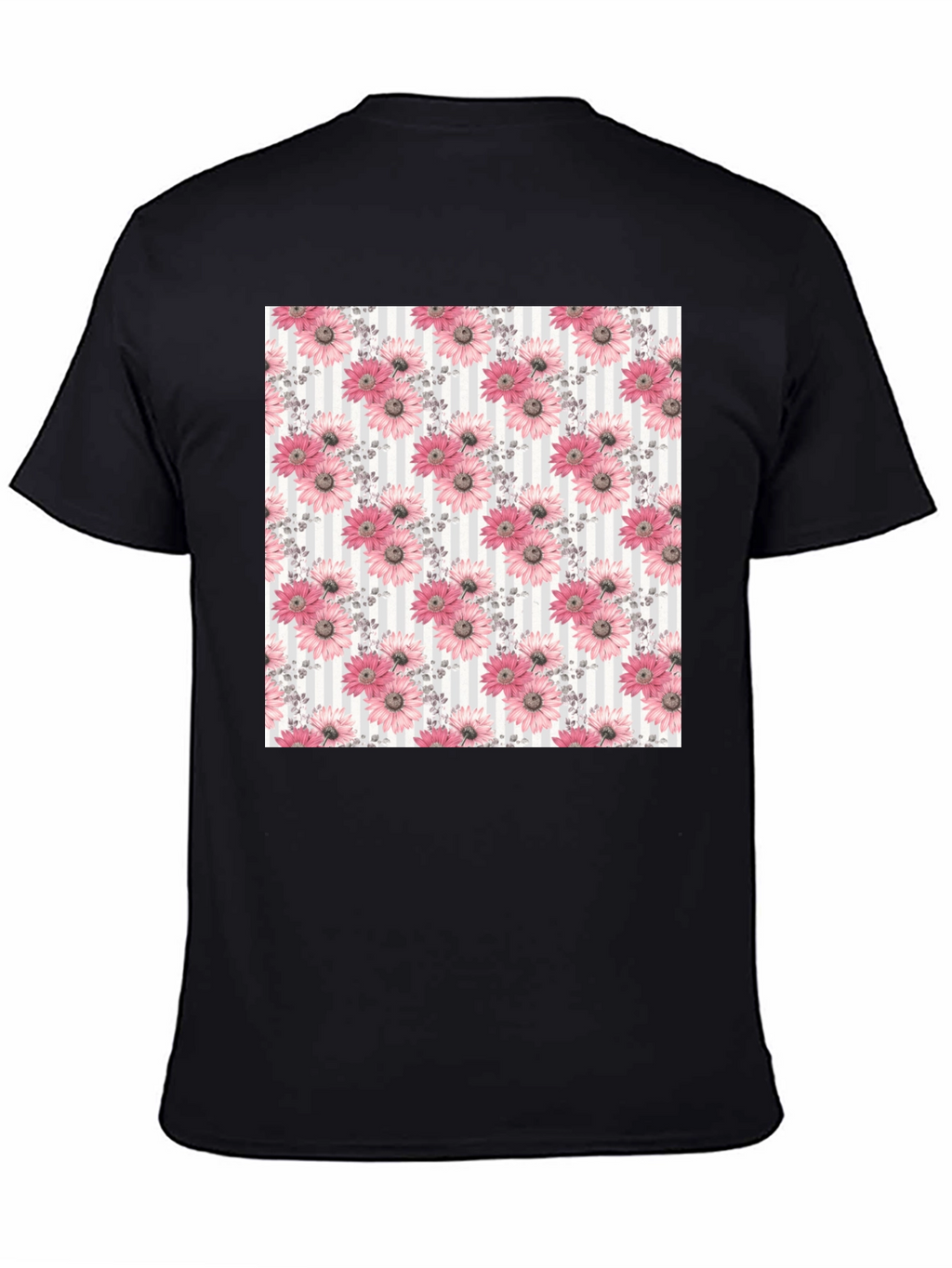 Floral Pattern Mens Black Tee