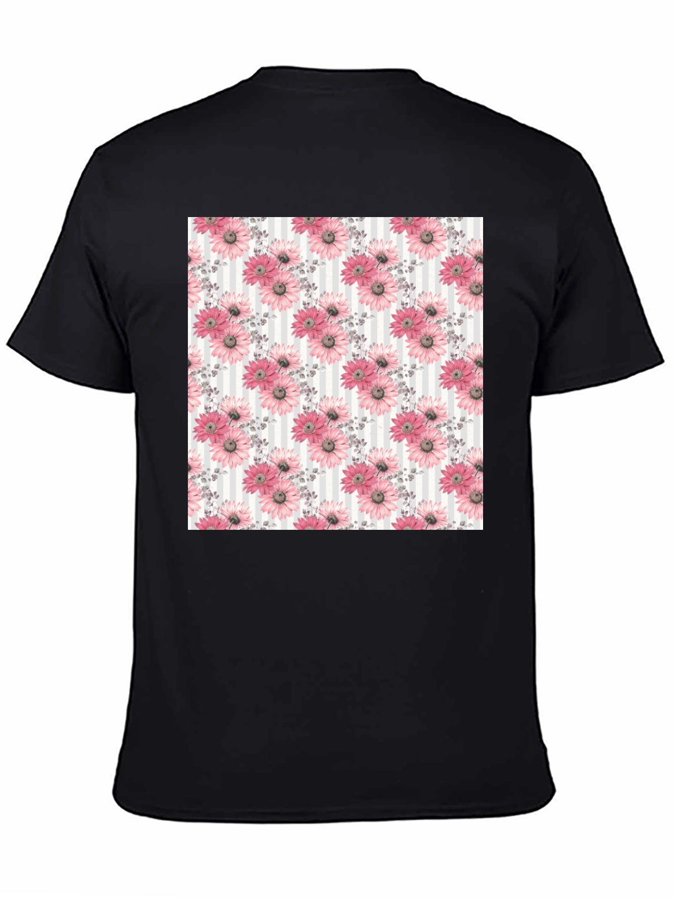 Floral Pattern Mens Black Tee