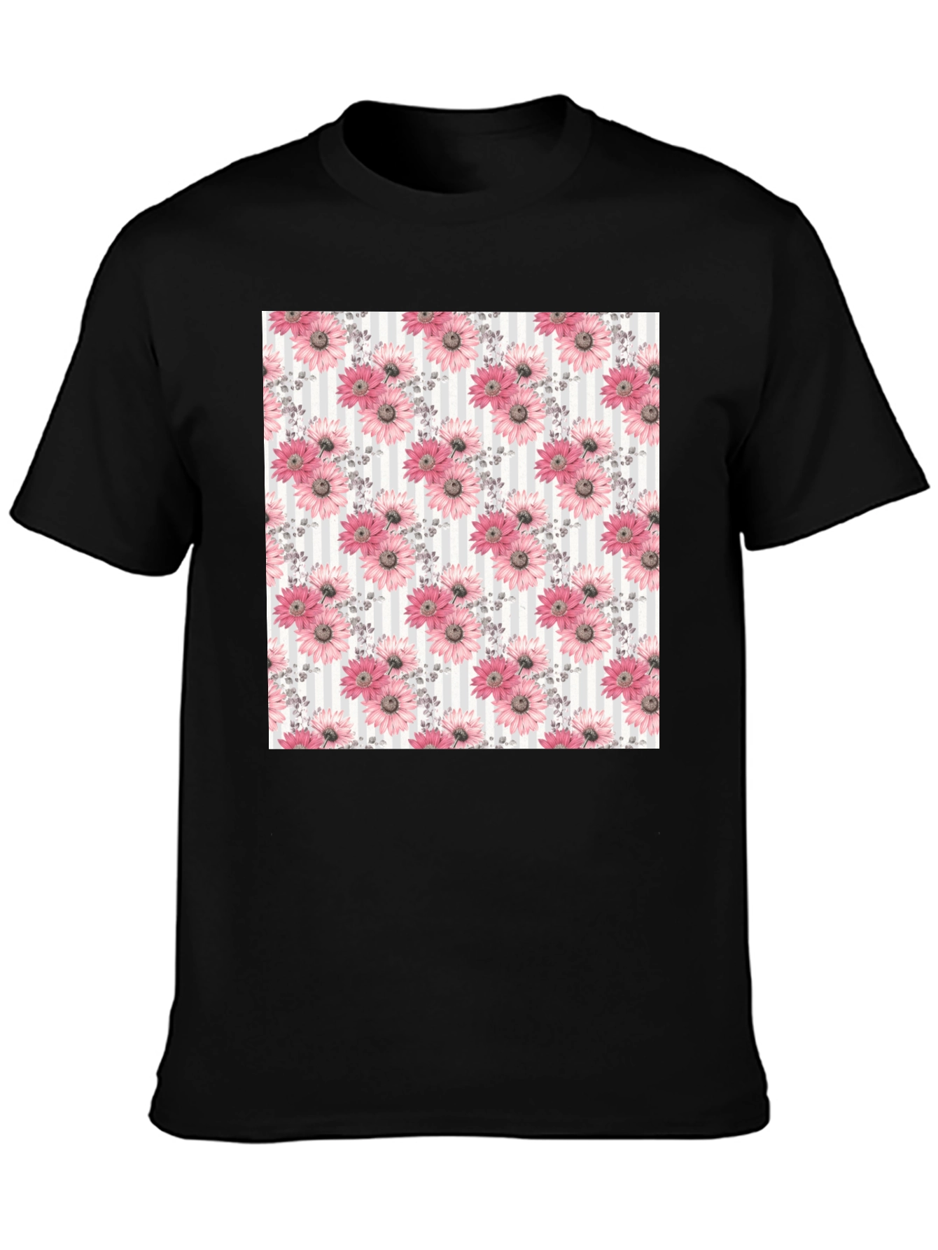 Floral Pattern Mens Black Tee