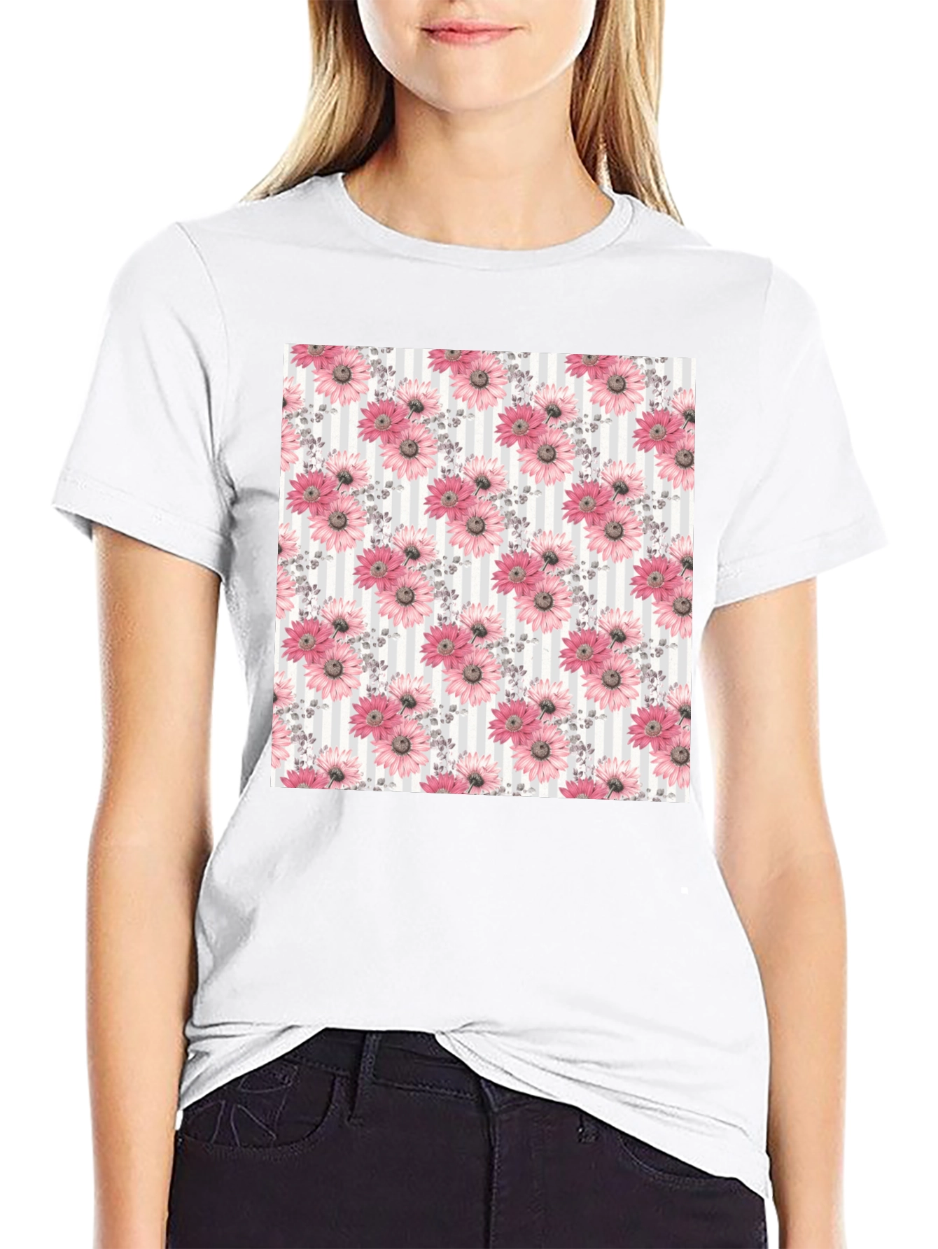 Floral Pattern Mens Black Tee