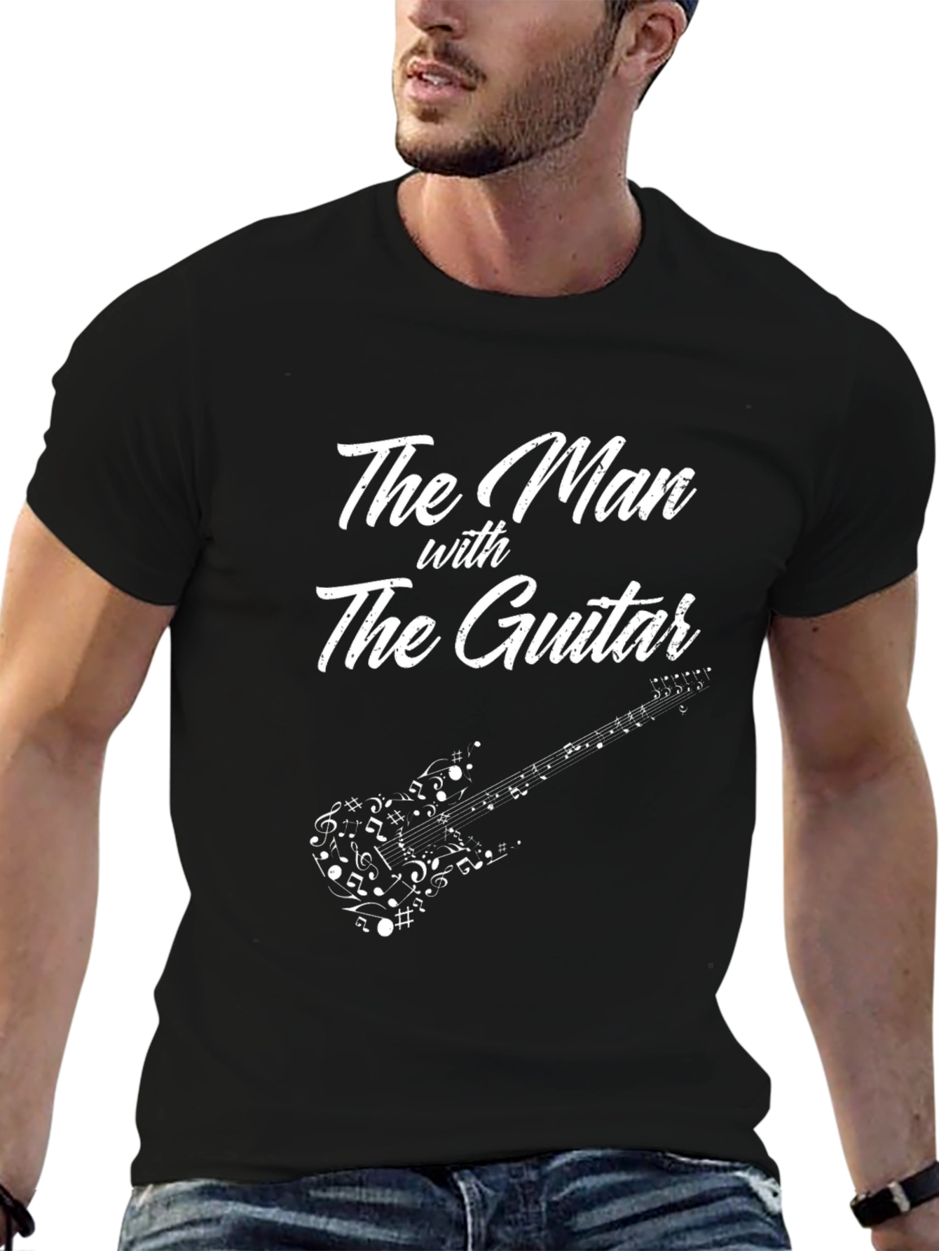 The Man with The Guitar T-Shirt - Music Notes Design