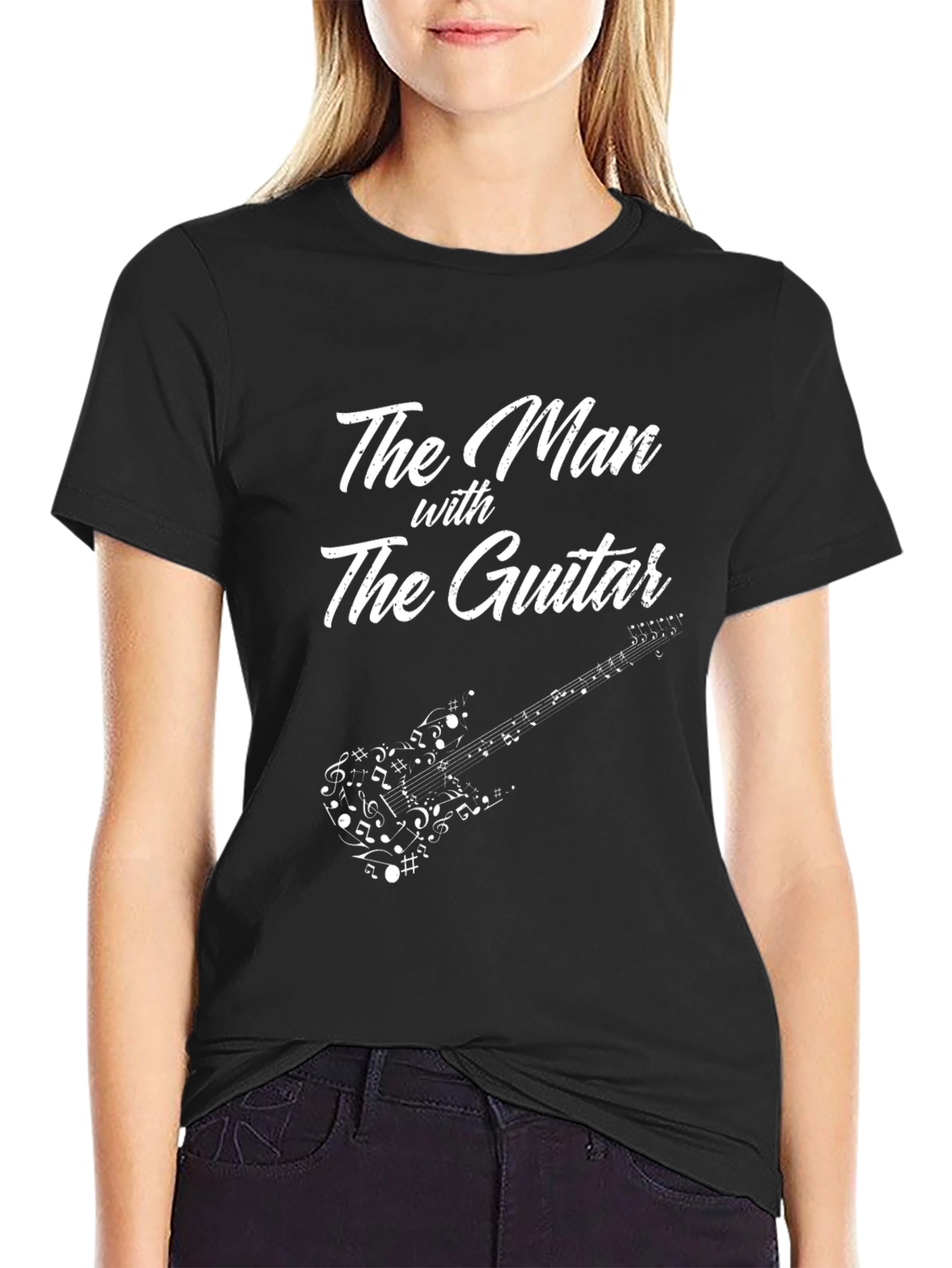The Man with The Guitar T-Shirt - Music Notes Design