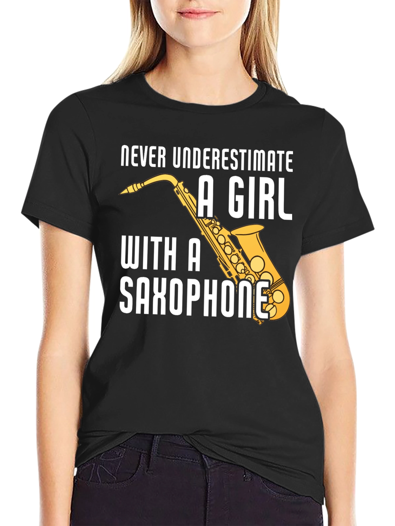 Saxophone Girl Graphic Tee - Music Lover T-Shirt