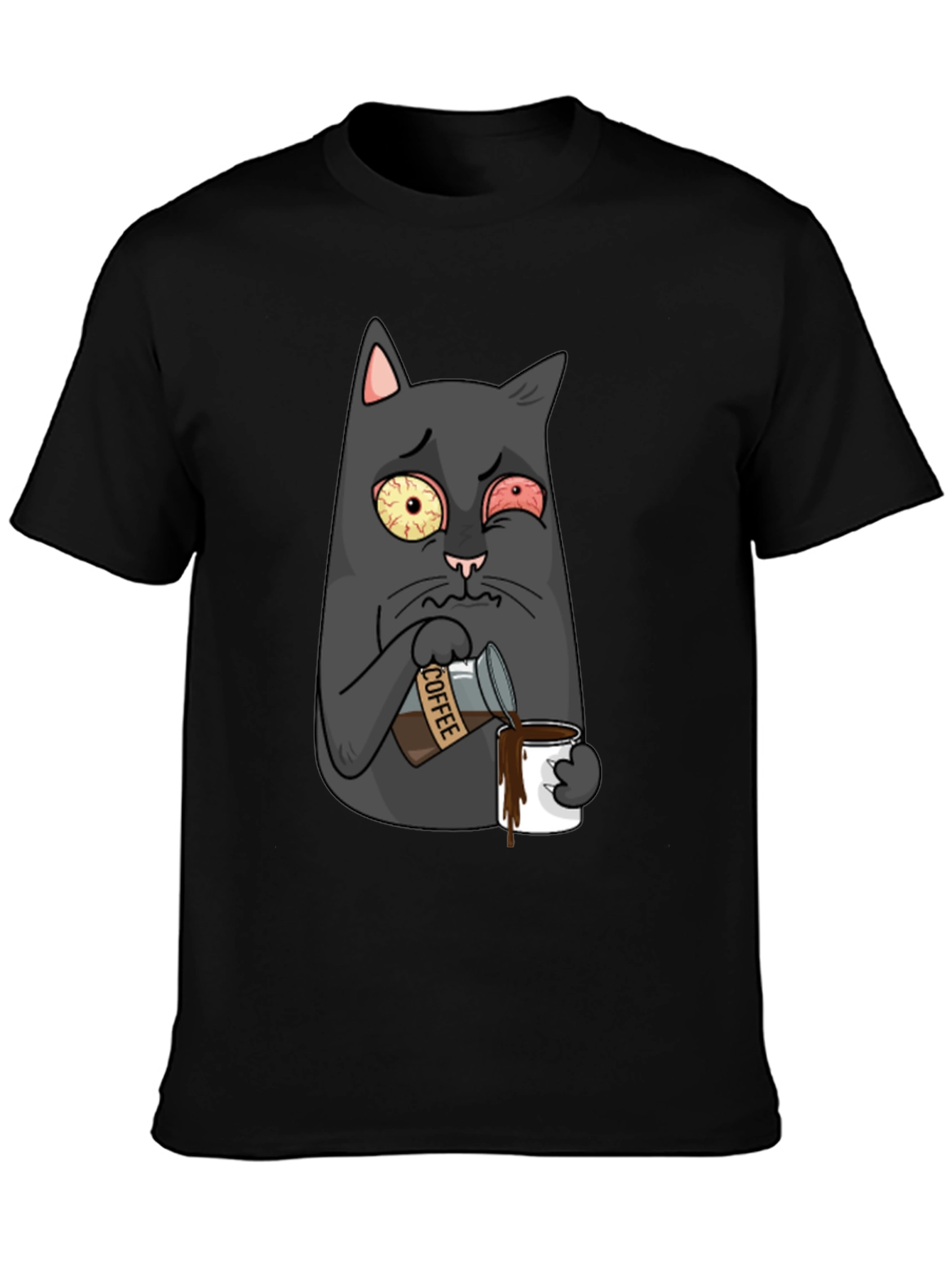 Coffee Cat T-Shirt - Funny Cartoon Graphic Tee