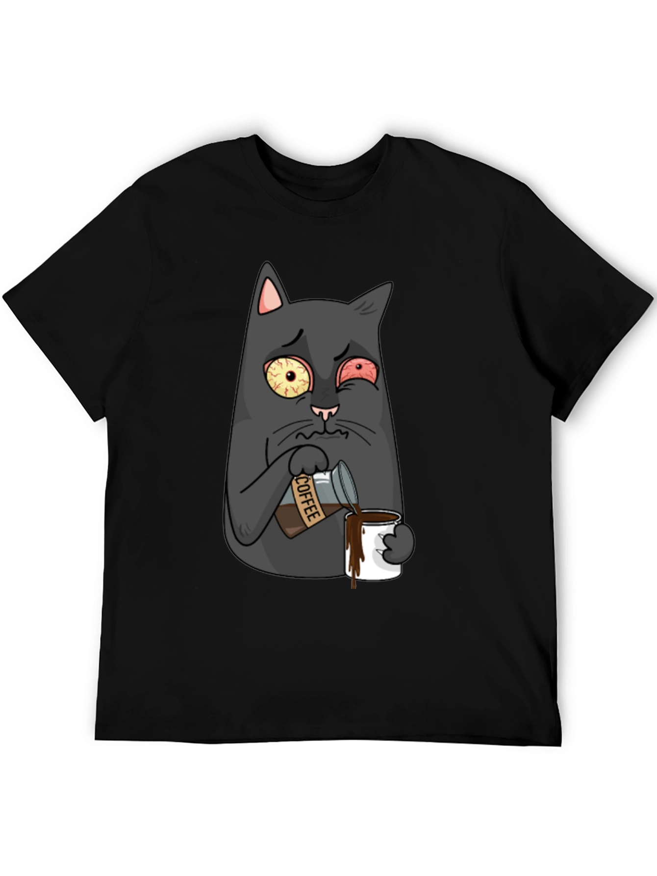 Coffee Cat T-Shirt - Funny Cartoon Graphic Tee