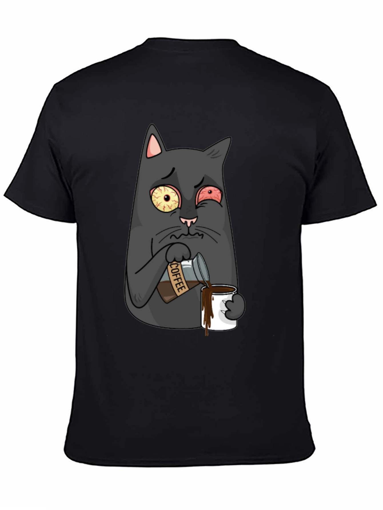 Coffee Cat T-Shirt - Funny Cartoon Graphic Tee
