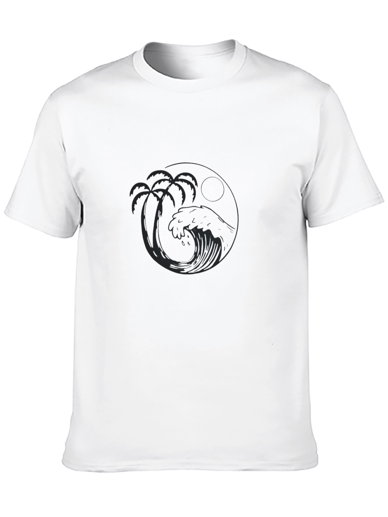 Black T-Shirt with Tropical Wave Design