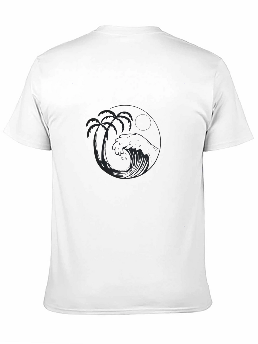 Black T-Shirt with Tropical Wave Design