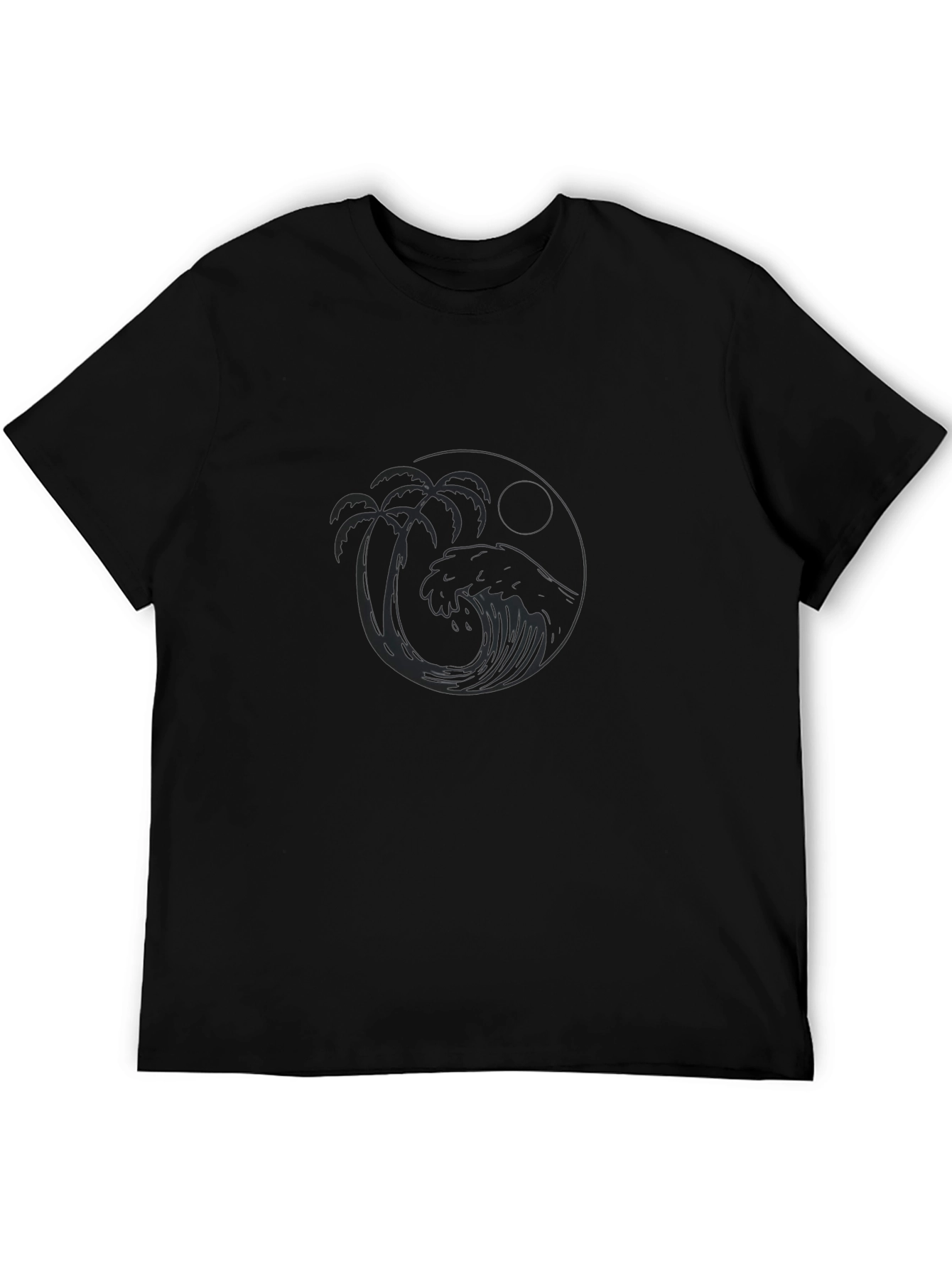 Black T-Shirt with Tropical Wave Design