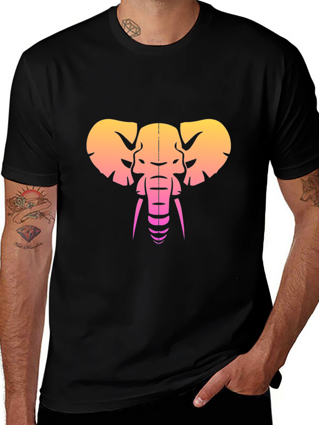 Retro Elephant Graphic Tee - Black
