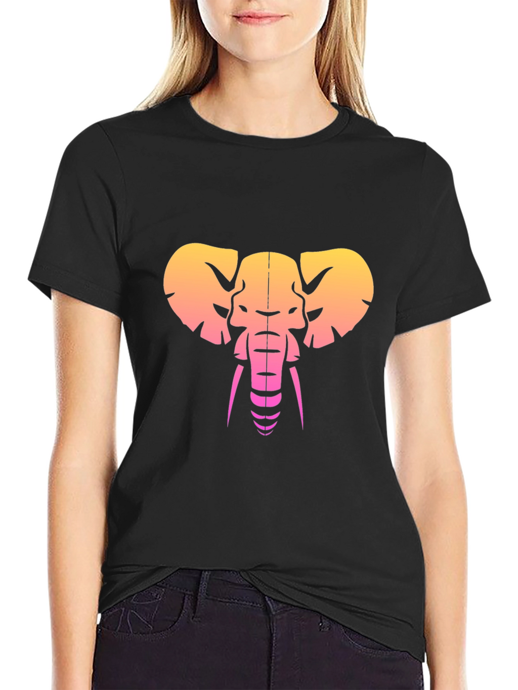 Retro Elephant Graphic Tee - Black