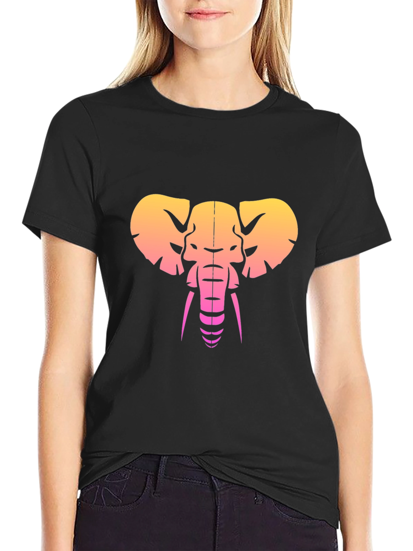 Retro Elephant Graphic Tee - Black