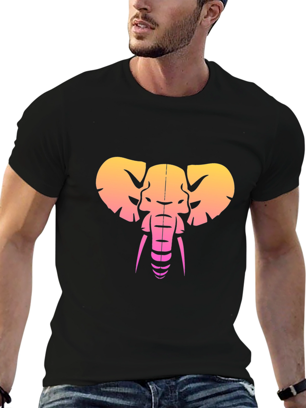 Retro Elephant Graphic Tee - Black