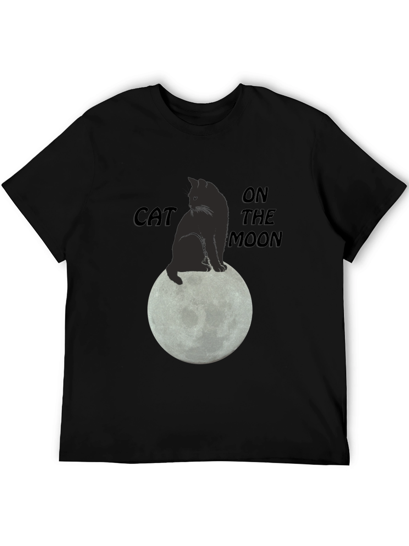 Cat On The Moon Graphic T-Shirt - Black